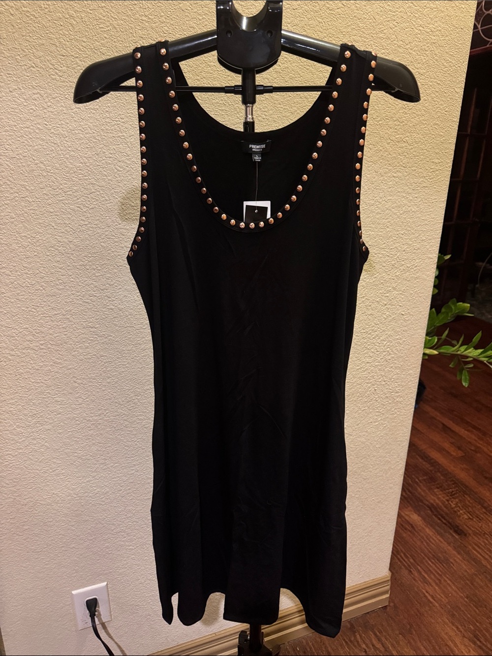 Premise Black Tank Dress with Gold Stud Trim